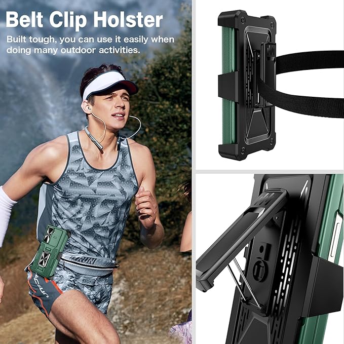 VEGO for Galaxy Z Fold 6 Case with Belt Clip Holster, 360°Ring Magnetic Kickstand & Camera Cover & Front Screen Protector & Hinge Protection Shockproof Armor Case for Samsung Z Fold 6 - Green