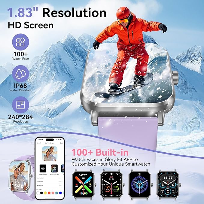 Smart Watch for Men Women, 1.83" HD Touchsreen, Bluetooth Calling, 5 ATM Water-Resistance, 130+ Sports Modes, Health, Fitness & Sleep Tracker, Timer, Fitness Watch for Android/iOS (Purple)