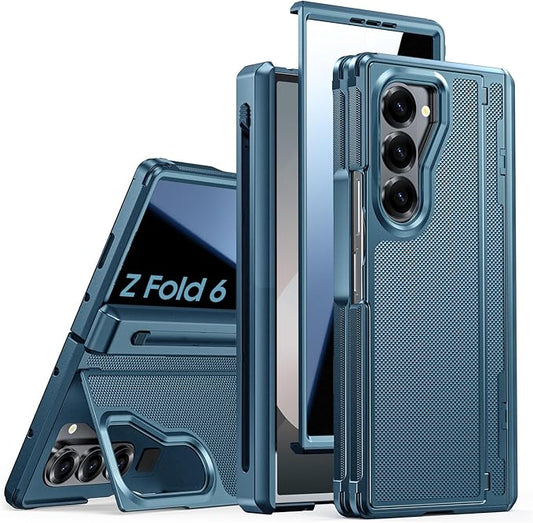 for Galaxy Z Fold 6 Case, S Pen Holder & Privacy Screen Protector & Kickstand & Hinge Protection, Slim Rugged Military-grade Shockproof Protective Phone Case for Samsung Fold 6 Case (Lake Blue)