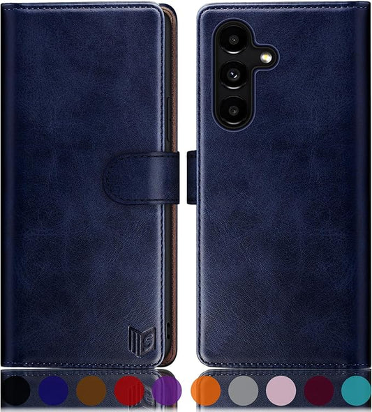 SUANPOT for Samsung Galaxy S24 5G Wallet case with RFID Blocking Credit Card Holder,Flip Book PU Leather Protective Cover Women Men for Samsung S24 Phone case Blue