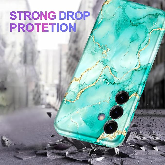 Casetego for Galaxy S25 Case,Compatible with MagSafe,[Military Grade Drop Test] Full Body Protection Slim Shockproof Rugged Marble Women Case for Samsung Galaxy S25 6.2 inch,Turquoise