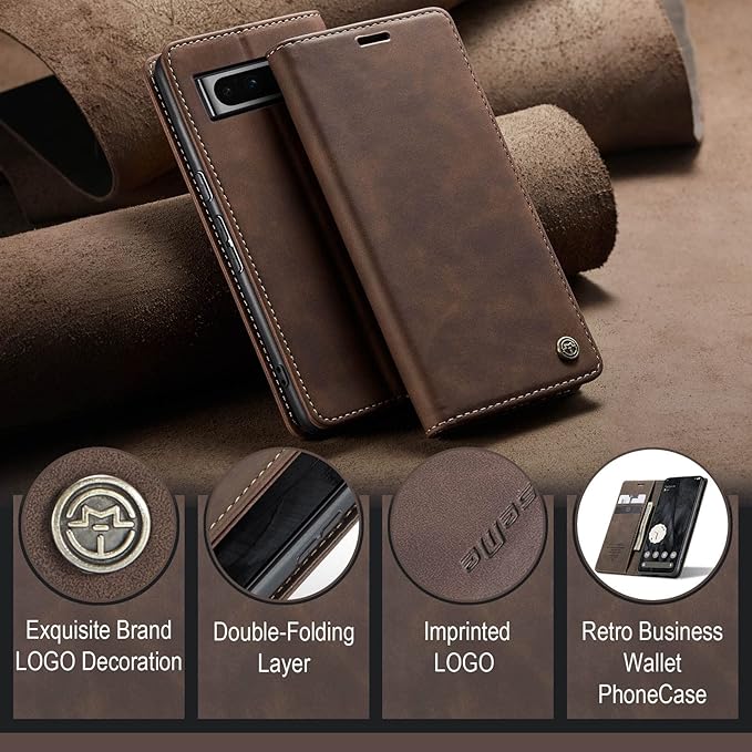 for Google 8 Pro Case, Flip Wallet Leather Case with Card Holder Magnetic Closure Shockproof Kickstand Protective Phone Cases Cover for Google 8 Pro,Coffee