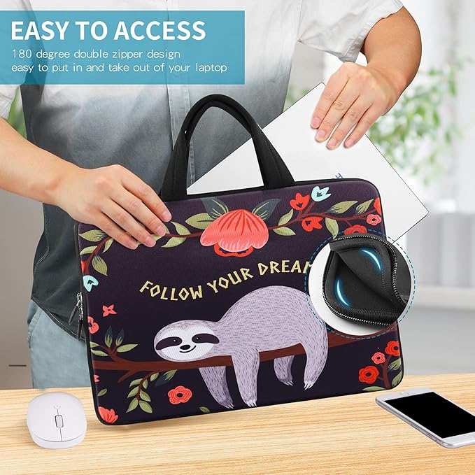 icolor 14 15 15.4 15.6 inch Laptop cover Bag Case Handle chromebook case Sleeve Computer Protect Case Holder Notebook Sleeve for 14 15 MacBook Chromebook Cover Soft Carring Travel Case Sloth ICB-18