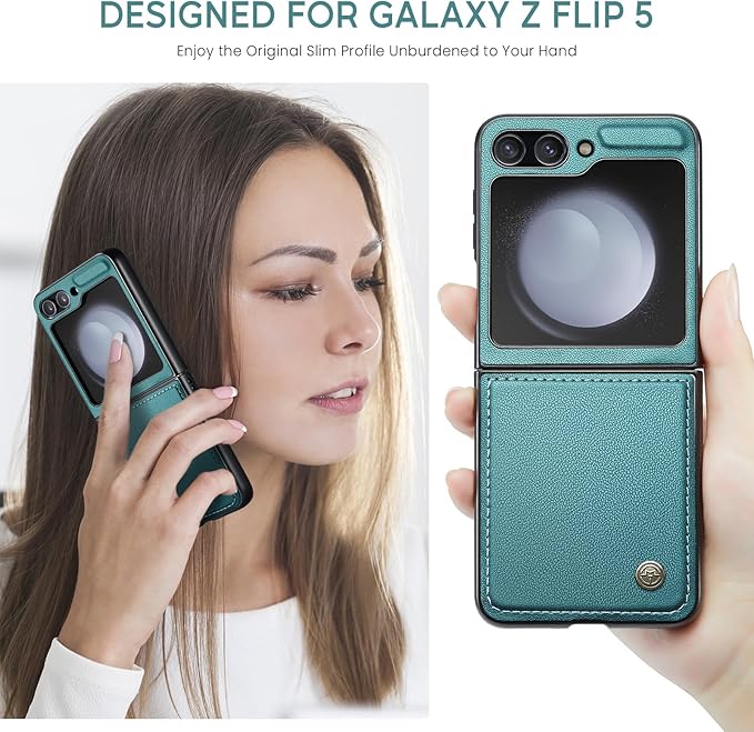 for Samsung Galaxy Z Flip 5 Case, Premium PU Leather Case Anti Scratch Slim Phone Shockproof Protective Phone Cover for Samsung Galaxy Z Flip5, Blue-Green