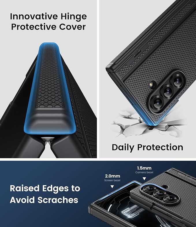 for Samsung Galaxy Z Fold 7 Case with Stand, Front Screen Protector, Hinge Protection, Slim & Rugged, Full Body Hard Cover, Daily Drop Protective Phone Case for Samsung Z Fold 7 5g 2025, Black