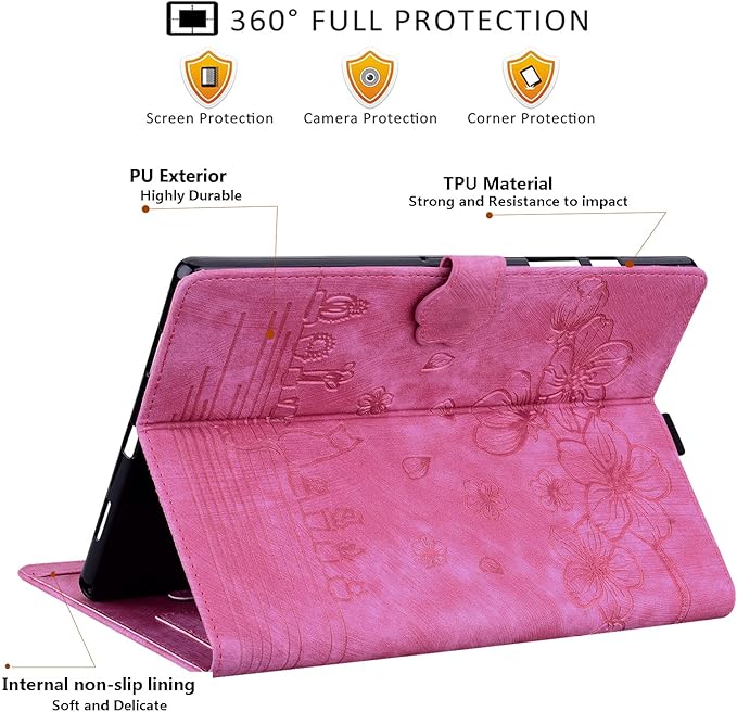 Case for Lenovo Tab M9 9.0 inch 2023 / Nook 9" Lenovo Tablet (2024), PU Leather Magnectic Cover Folio Stand Shell with Pencil Holder for tb310fu case-Pink