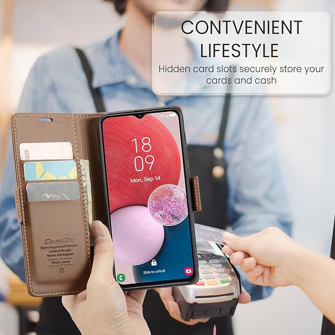 for Samsung Galaxy A13 4G/5G Case, Premium PU Leather Wallet Case Flip Cover with [RFID Blocking][Card Holder][Stand Function] Shockproof Protective for Samsung Galaxy A13, Brown