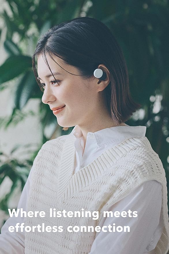 nwm DOTS Wireless On-Ear Speakers (Open Ear Earphones) Sound Leakage suppressed (PSZ Technology - Bone Conduction Alternative) with Optimal Microphone Function Designed in Japan | Stone White