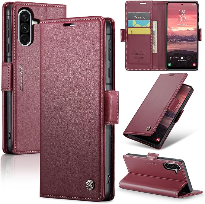 for Samsung Galaxy A56 5G Case, Premium PU Leather Wallet Case Flip Cover with [RFID Blocking][Card Holder][Stand Function] Shockproof Protective for Samsung Galaxy A56, Red