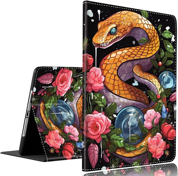 Case for Samsung Galaxy Tab A9 Plus 11 inch 2023，Slim Fit Foldable Standing Cover Case with Auto Sleep/Wake for Galaxy Tab A9+ 11’2023 (SM-X210/X216/X218)，Golden Snake and Flower