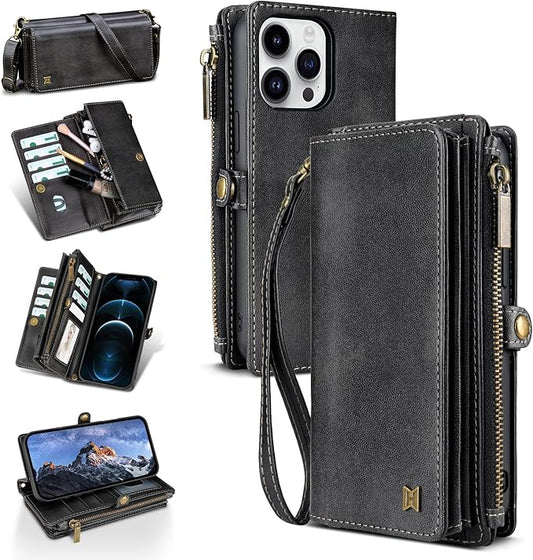 for iPhone 11 Pro Max Wallet Phone Case with 8 Card Holder,RFID Blocking | PU Leather | Kickstand | Flip | Wrist Strap&Shoulder Strap | Shockproof | Zipper Wallet | Women Men | 6.5" | Black