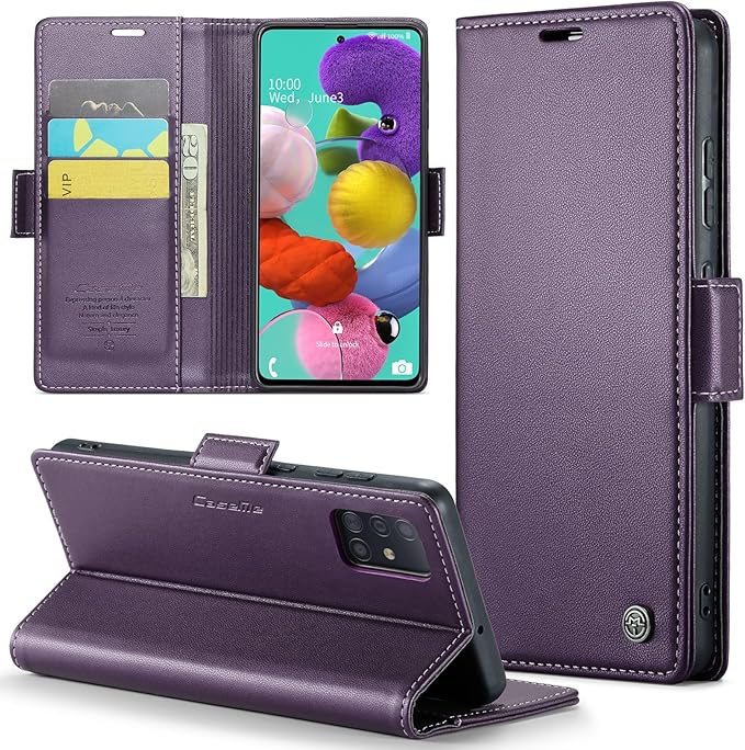 for Samsung Galaxy A51 4G Case, Premium PU Leather Wallet Case Flip Cover with [RFID Blocking][Card Holder][Stand Function] for Samsung Galaxy A51 4G (Non 5G Version), Purple