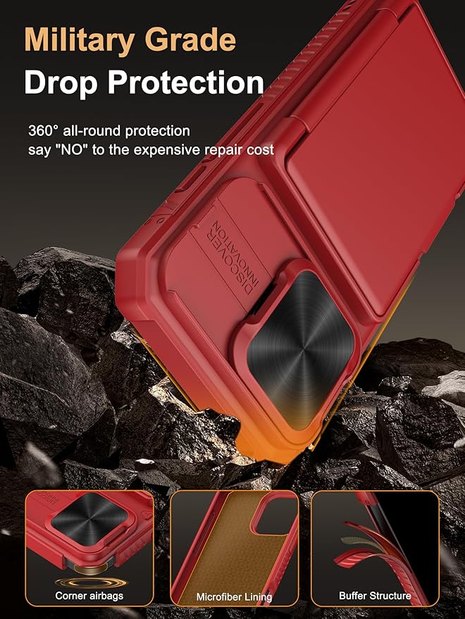 Vihibii for iPhone 16 Pro Wallet Case with Card Holder (4 Cards) [RFID Blocking] & Slide Camera Cover & Raised Edges Protect Screen, Shockproof Rugged Phone Cover for iPhone 16 Pro 5G 6.3" 2024, Red