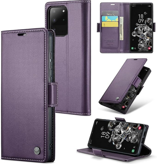 Case for Samsung Galaxy S20 Ultra Wallet Case, RFID Blocking PU Leather Flip Folio Cover Card Holder Kickstand Shockproof Phone Case Compatible with Samsung Galaxy S20 Ultra, Purple