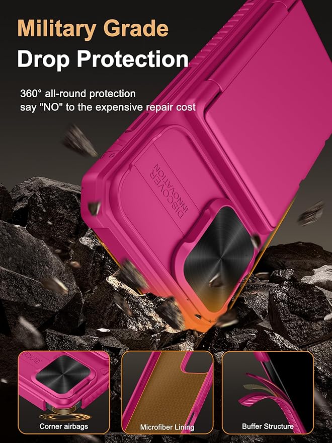 Vihibii for iPhone 16 Case Wallet with Card Holder (4 Cards) [RFID Blocking] & Slide Camera Cover & Raised Edges Protect Screen, Shockproof Rugged Phone Cover for iPhone 16 6.1" 2024, Pink