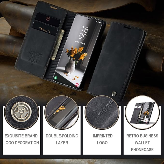 for Samsung Galaxy S21 Ultra Case, Flip Wallet Leather Case with Card Holder Magnetic Closure Shockproof Kickstand Protective Phone Cases Cover for Samsung S21 Ultra,Black