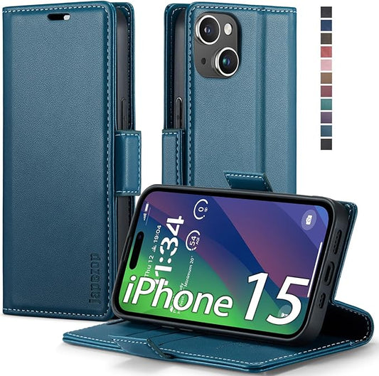 japezop iPhone 15 5G Wallet Case with [RFID Blocking],Card Holder Kickstand Magnetic,Leather Flip Case Wallet for iPhone 15 5G 6.1 Inch (Fashion Blue)