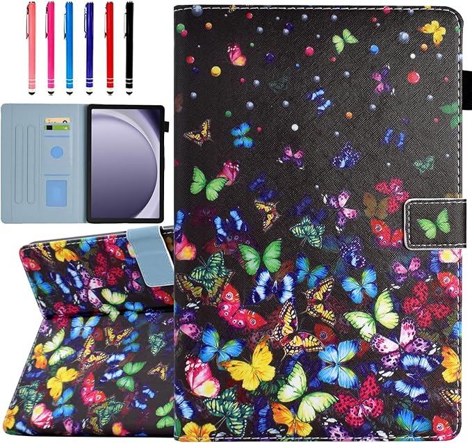 Case for Galaxy Tab A9+/A9 Plus 11 Inch 2024 (SM-X210/X216/X218), Funut PU Leather Folio Cover Multi-Angle Stand with Auto Wake/Sleep Case for Samsung Galaxy Tab A9 Plus/A9+ Tablet, Colorful Butterfly