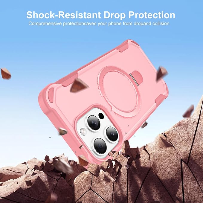 Compatible with iPhone 16 Pro max Case with Invisible Magnetic Ring Stand [Compatible with Magnetic] [Military Drop Protection] ShockProof Slim Hard Back Soft Edge Promax Case 6.9 Inch, Pink