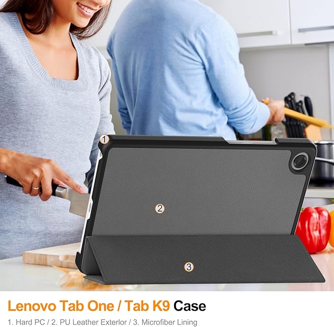 Case for Lenovo Tab One 8.7'' / Tab K9 Case, Folding Folio Ultra-Thin PU Leather Stand Case Cover with Auto Wake/Sleep for Lenovo Tab K9 8.7 Inch Gray