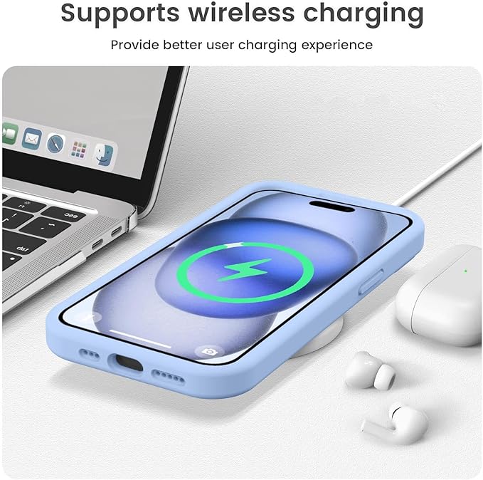 Vooii Compatible with iPhone 15 Case, Upgrade Defender Liquid Silicone, [Enhanced Camera Protection] [Soft Anti-Scratch Microfiber Lining] Shockproof Phone Case for iPhone 15 6.1 inch - Light Blue