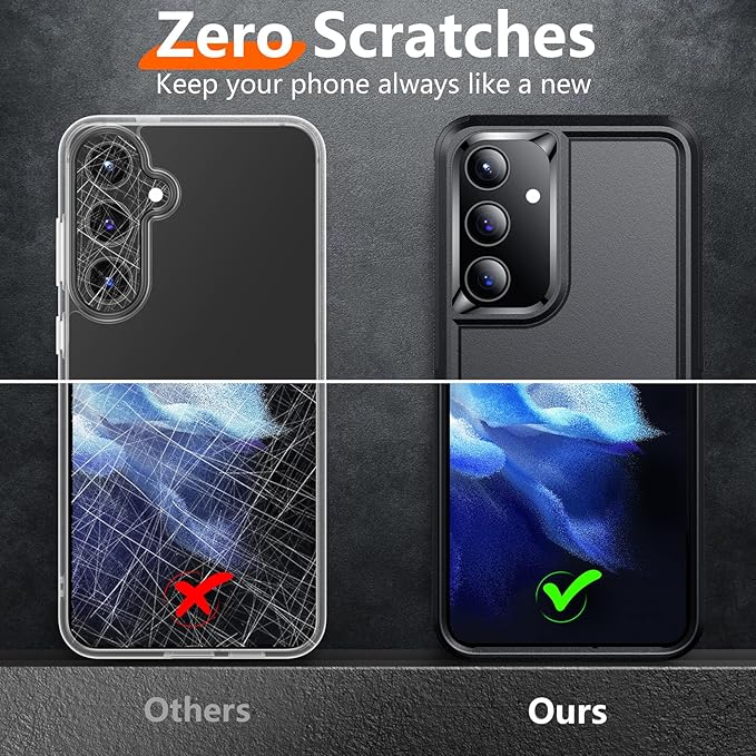 Red2Fire for Samsung Galaxy S24 Case, with 2Pcs [Tempered Glass Screen Protector+Camera Protector][Military Grade Shockproof] Heavy Duty Full Body Protection Phone Case for S24 Case,Black