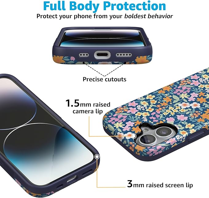 Casely iPhone 17 Case | Full Bloom | Navy Floral | Compatible with MagSafe | Bold Protective Design