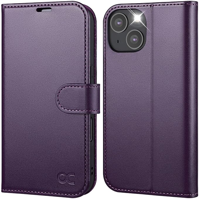 OCASE Compatible with iPhone 14 Wallet Case, PU Leather Flip Folio Case with Card Holders RFID Blocking Kickstand [Shockproof TPU Inner Shell] Phone Cover 6.1 Inch 2022 (Dark Purple)
