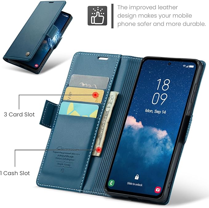 for Samsung Galaxy A35 5G Case, Premium PU Leather Wallet Case Flip Cover with [RFID Blocking][Card Holder][Stand Function] Shockproof Protective for Samsung Galaxy A35, Blue