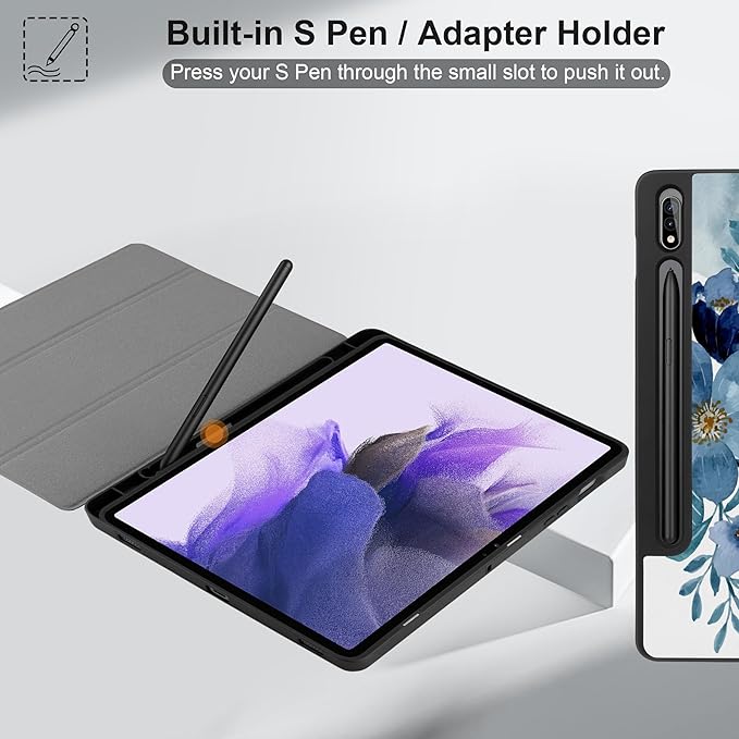 Case for Samsung Galaxy Tab S8 2022 & S7 2020, Shockproof Tablet Case for Samsung Tab S8/S7 11 inch with Auto Sleep/Wake & Trifold Stand & Soft TPU Back Cover, Blue Floral