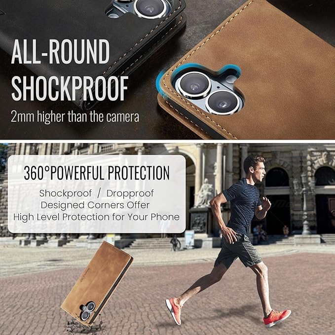 QLTYPRI for iPhone 16 Plus Case Wallet with Card Holder, Vintage PU Leather Kickstand Magnetic Closure Shockproof Folio Book Cover Case for iPhone 16 Plus - Brown