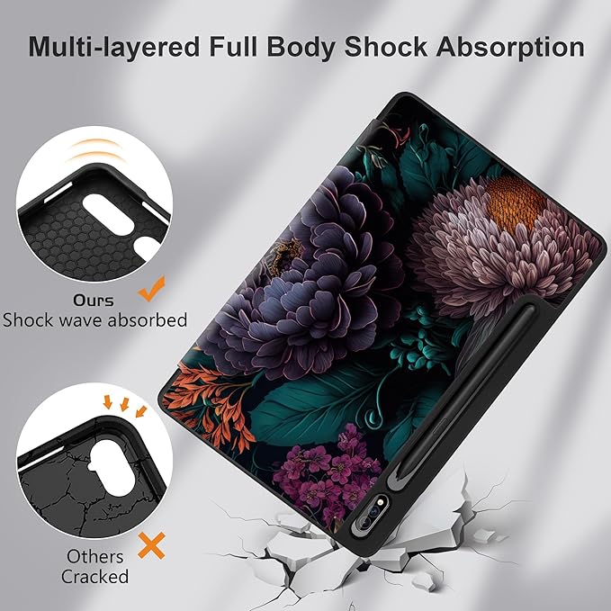 Case for Samsung Galaxy Tab S8 2022 & S7 2020, Shockproof Tablet Case for Samsung Tab S8/S7 11 inch with Auto Sleep/Wake & Trifold Stand & Soft TPU Back Cover, Vibrant Flower