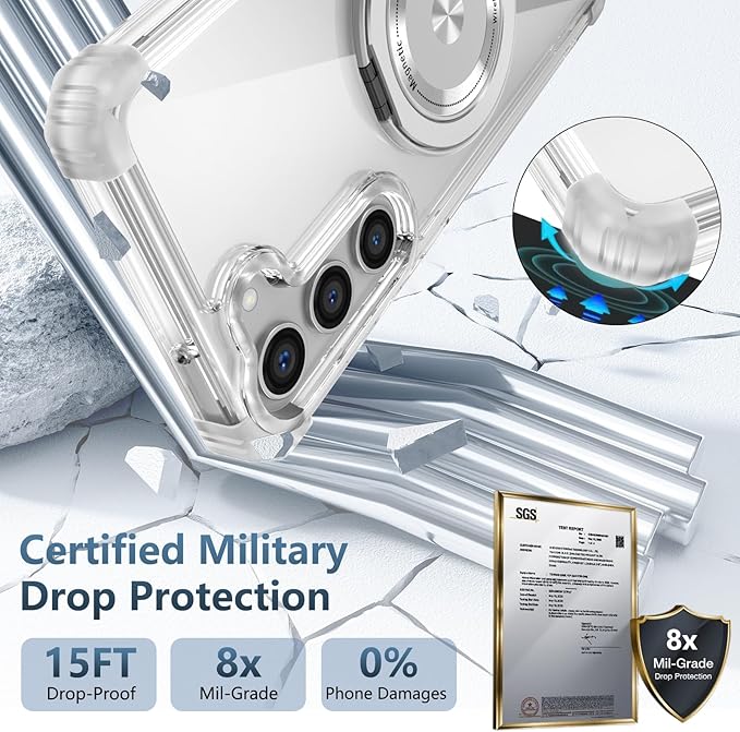 for Samsung Galaxy S22 Case Magnetic Compatible with MagSafe Wireless charging,with 360°Kickstand Ring,for S22 Phone Case with Screen Protector, Military Grade Drop Protection Shockproof Clear