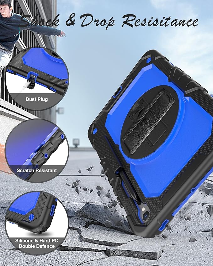 Case for Samsung Galaxy Tab S10 Lite/ S10 FE / S9 FE 10.9 Inch / S9 11'' 5G Protective with Screen Protector/Pen Holder/Hand Strap, Heavy Duty Shockproof Tablet Cover for S10 Lite, Blue