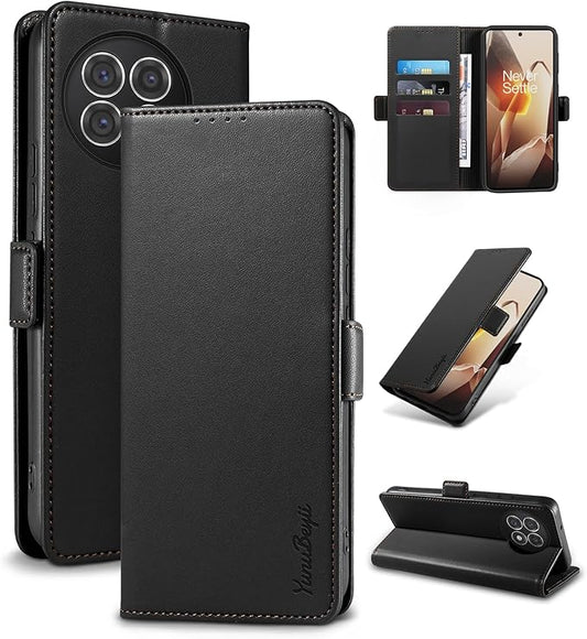 Wallet Flip Case for OnePlus 13R 5G - [RFID Blocking] Luxury PU Leather Card Holder Magnetic Phone Cover with Kickstand,Shockproof Protective Case,Black