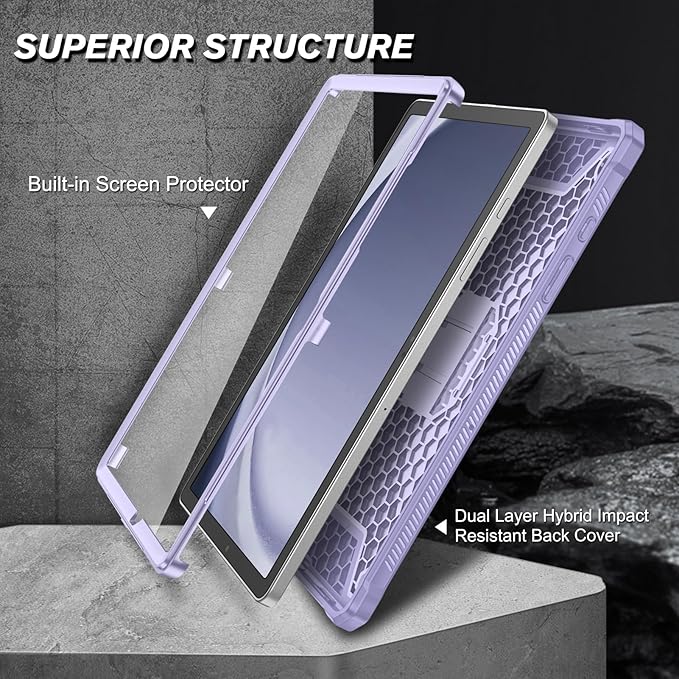 Fintie Shockproof Case for Samsung Galaxy Tab A9 Plus/A9+ 5G 11 Inch 2023 Model (SM-X210/X216/X218), Tuatara Rugged Unibody Hybrid Bumper Kickstand Cover Built-in Screen Protector, Lilac Purple