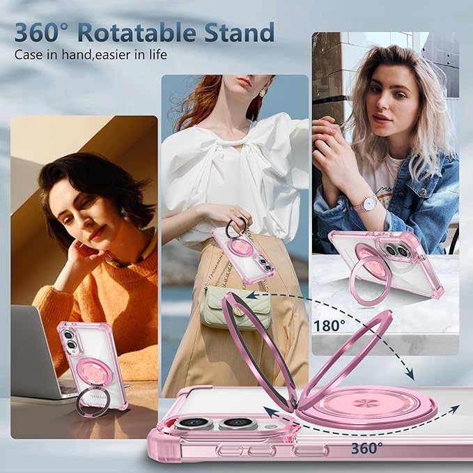 for Samsung Galaxy S25 Edge Case Compatible with MagSafe Magnetic,with Screen Protector,Built-in Kickstand Ring Military Grade Drop Heavy Duty Protection Shockproof for S25Edge Phone Case Pink