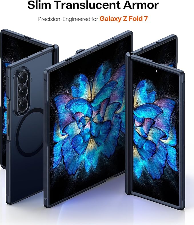 TORRAS Upgraded Magnetic Shockproof for Samsung Galaxy Z Fold 7 Case with Screen Protector, Fit for MagSafe, 4X Military Grade Hinge Protection, Translucent Slim Case for Samsung Z Fold 7, Black