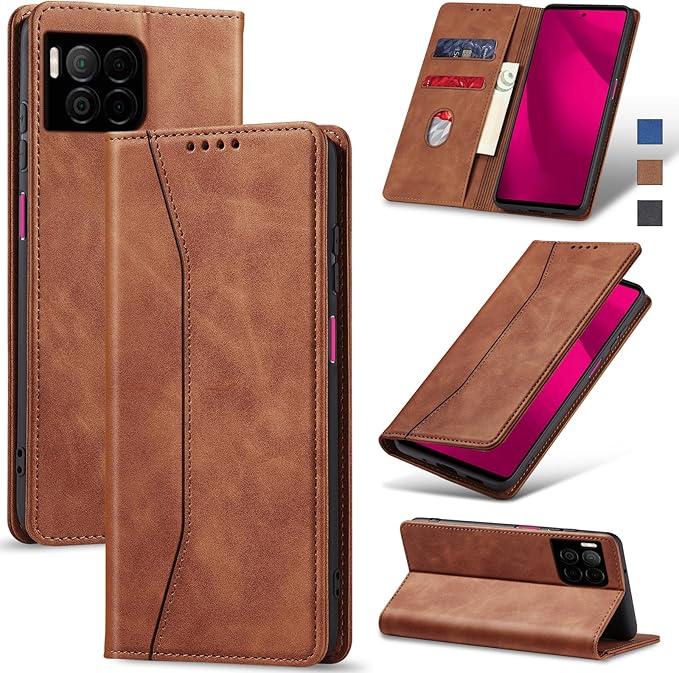 Jasonyu Flip Wallet Case for T-Mobile Revvl 7 Pro,Leather Magnetic Folio Cover with Card Holder,Kickstand - TPU Shockproof Durable Protective Phone Case,Brown