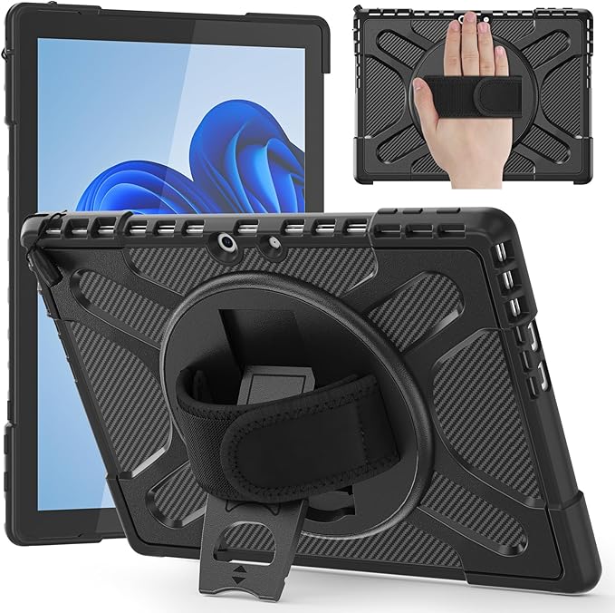 DreamerX for Microsoft Surface Pro 11 10 9 Case, Rugged Shockproof Protective Kids Case for Surface Pro 11 10 9 13 inch with Stand Hand Strap Pen Holder, Compatible with Type Cover Keyboard, Black