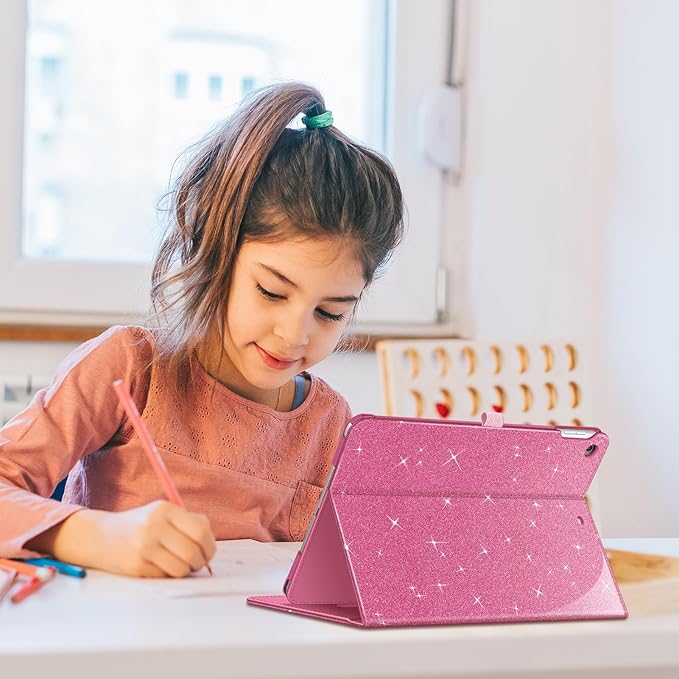 Fintie Case for iPad 9th / 8th / 7th Generation (2021/2020/2019) 10.2 Inch - [Corner Protection] Multi-Angle Viewing Stand Cover with Pocket & Pencil Holder, Auto Sleep Wake, Glittering Pink