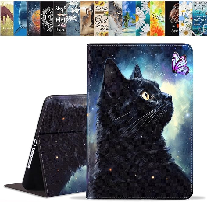 Case for Samsung Galaxy Tab A9 Plus 11 Inch 2023 Model (SM-X210/X216/X218), Slim Lightweight PU Leather Stand Cover with Auto Wake/Sleep, Black Cat and Butterfly