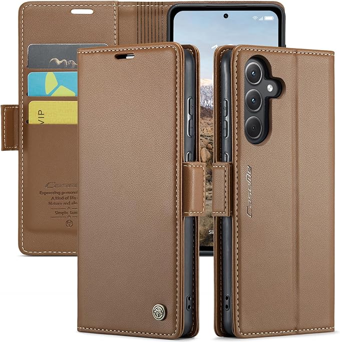 for Samsung Galaxy A35 5G Case, Premium PU Leather Wallet Case Flip Cover with [RFID Blocking][Card Holder][Stand Function] Shockproof Protective for Samsung Galaxy A35, Brown