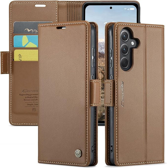 for Samsung Galaxy A35 5G Case, Premium PU Leather Wallet Case Flip Cover with [RFID Blocking][Card Holder][Stand Function] Shockproof Protective for Samsung Galaxy A35, Brown