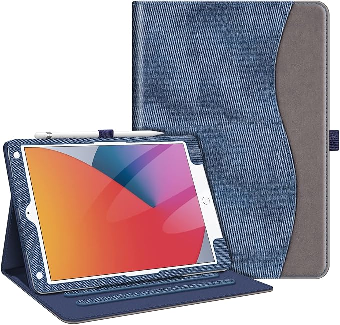 Fintie Case for iPad 9th / 8th / 7th Generation (2021/2020/2019) 10.2 Inch - [Corner Protection] Multi-Angle Viewing Stand Cover with Pocket & Pencil Holder, Auto Sleep Wake, Denim Indigo
