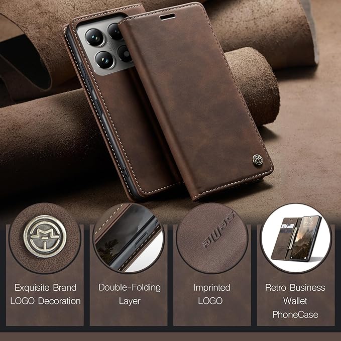 for Xiaomi 14T Pro Case, Flip Wallet Leather Case with Card Holder Magnetic Closure Shockproof Kickstand Protective Phone Cases Cover for Xiaomi mi 14T Pro, Coffee