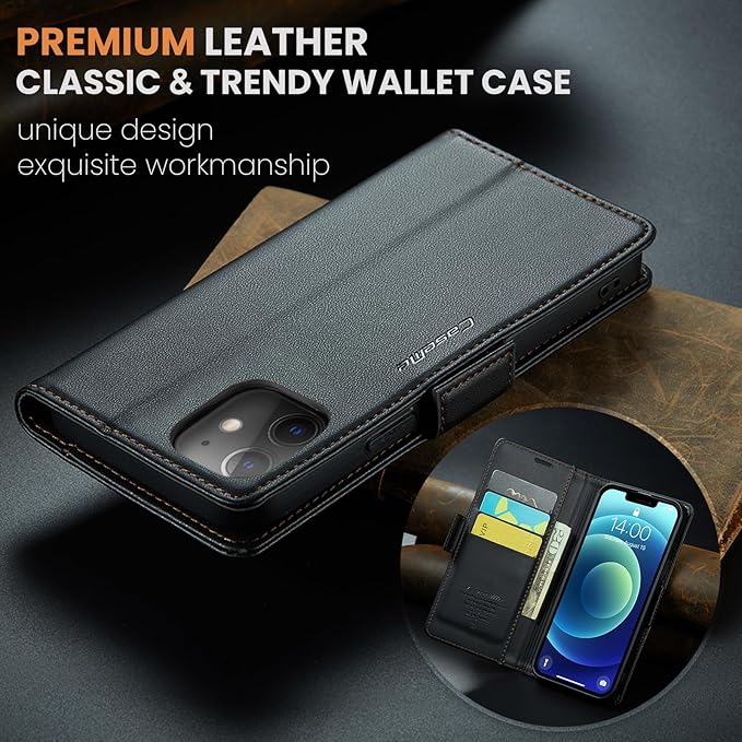 for iPhone 12/12 Pro Case, Premium PU Leather Wallet Case Flip Cover with [RFID Blocking][Card Holder][Stand Function] Shockproof Protective for iPhone 12 Pro/12, Black