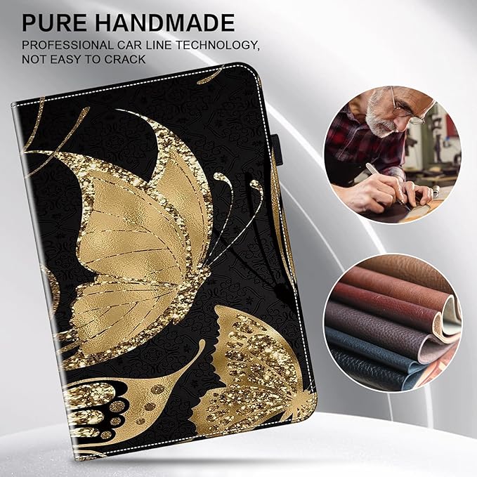 ALILANG Case for Samsung Galaxy Tab A9 Plus 11 Inch Case 2023 with Stylus, Shockproof Folding Stand Cover for Samsung Tab A9+ (SM-X210/X216/X218) Tablet Cases -Gold Butterfly