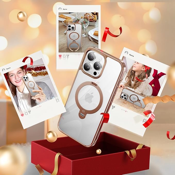 CASEKOO Desert Titanium for iPhone 15 Pro Max Case with 360° Spin Magnetic Stand [Compatible with Magsafe][16FT Military Protection] Polished for iPhone 15 ProMax Case with Stand Ring 6.7'', Rose Gold