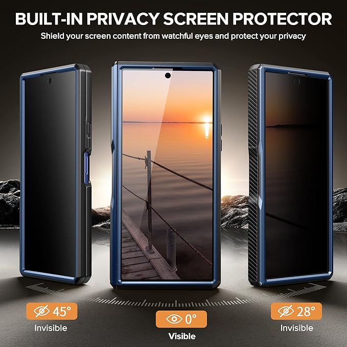 TONGATE for Galaxy Z Fold 7 Case with Privacy Screen Protector, [Compatible with MagSafe][Anti Spy] Shockproof Phone Case, Built-in Stand & Belt Clip & Hinge Cover for Samsung Z Fold 7 2025 8", Blue